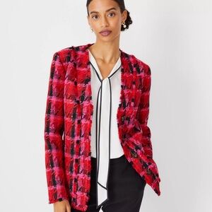 Ann Taylor pink, red, black houndstooth Blazer 16P